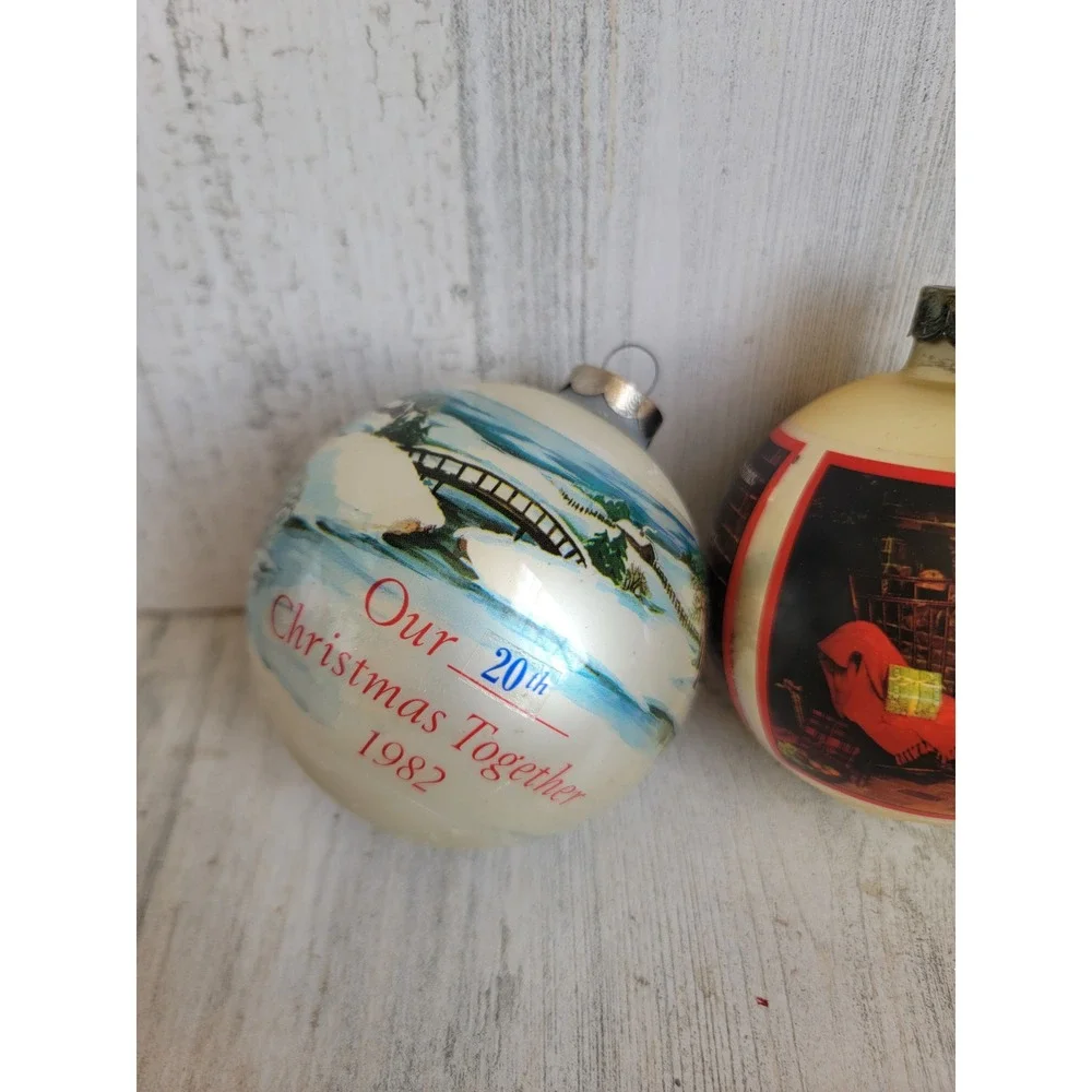 Hallmark vintage Christmas at home together glass ball ornament Xmas set